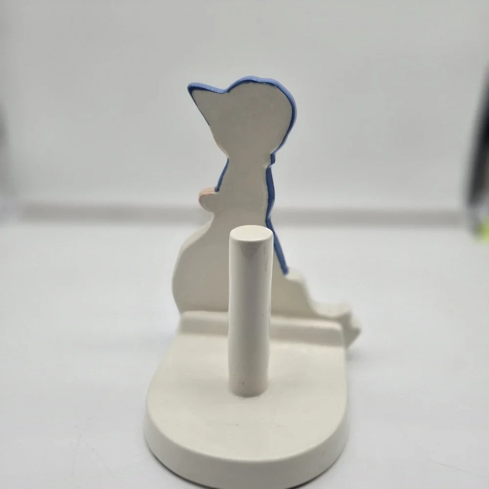 Vtg Cottagecore‎ Ceramic Duck Goose Paper Towel Roll Holder Stand Blue Bonnet